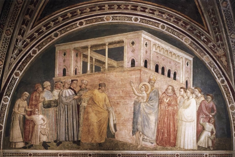 Bardi Chapel - St. Francis renounces his clothes in the presence of Bishop Guido and his father Bernardone